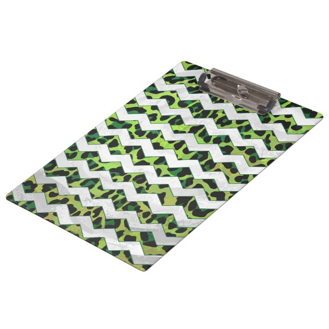 Carpeta De Pinza Leopardo Chevron Impresión negra y verde (Angular)
