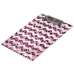 Carpeta De Pinza Leopardo Negro y Chevron Hot Pink Print