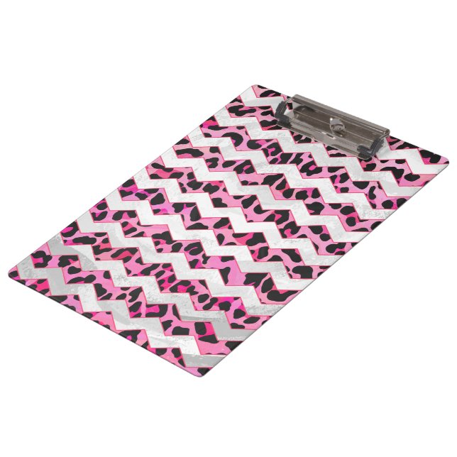 Carpeta De Pinza Leopardo Negro y Chevron Hot Pink Print (Angular)