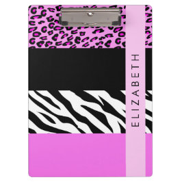 Carpeta De Pinza Leopardo Print, Zebra Print, Pink, Your Name