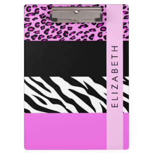 Carpeta De Pinza Leopardo Print, Zebra Print, Pink, Your Name