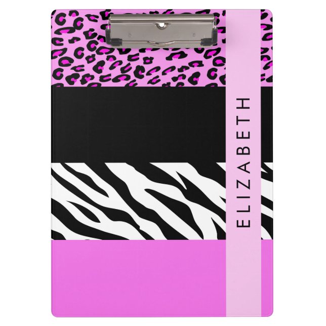 Carpeta De Pinza Leopardo Print, Zebra Print, Pink, Your Name (Anverso)