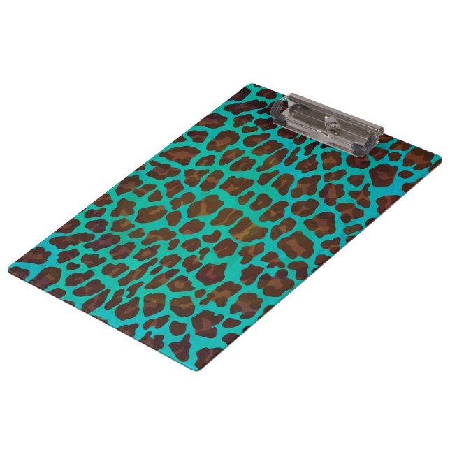 Carpeta De Pinza Leopardo Verde azulado y marrón monograma (Angular)