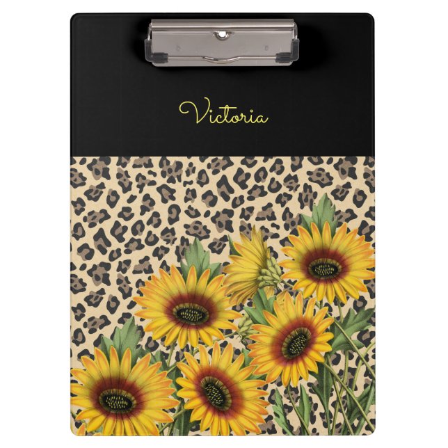 Carpeta De Pinza Leopardo y girasoles personalizados (Anverso)