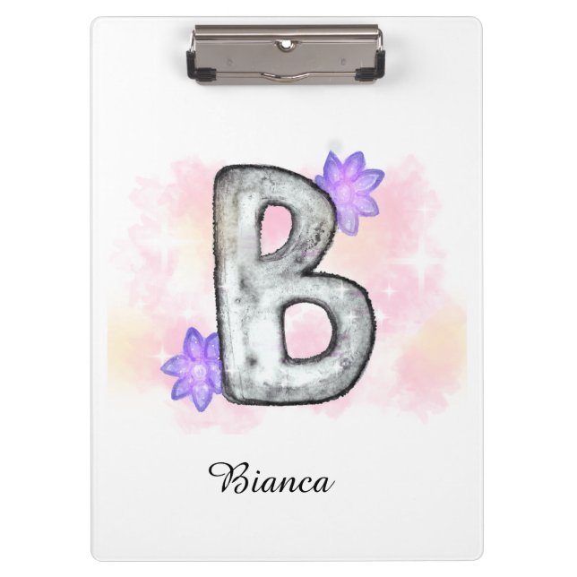 Carpeta De Pinza Letra acuarela B con flores moradas (Anverso)