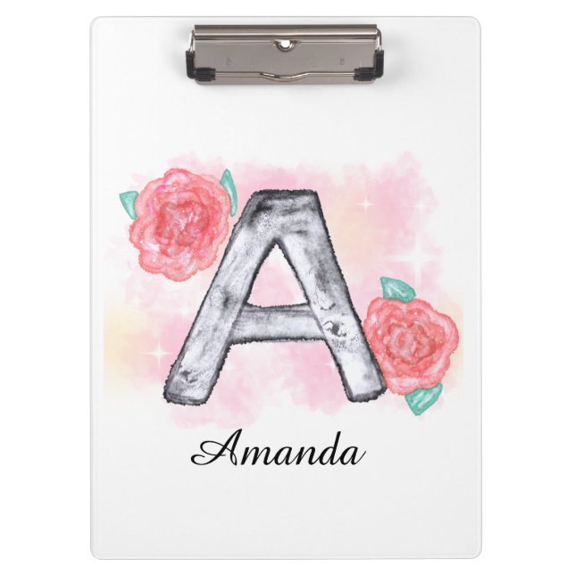 Carpeta De Pinza Letra acuarela floral a (Anverso)