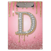 Letra Inicial Diamante D Dorado Rosa Regalo Para M