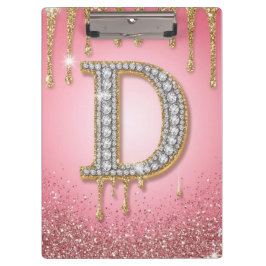 Carpeta De Pinza Letra Inicial Diamante D Dorado Rosa Regalo Para M