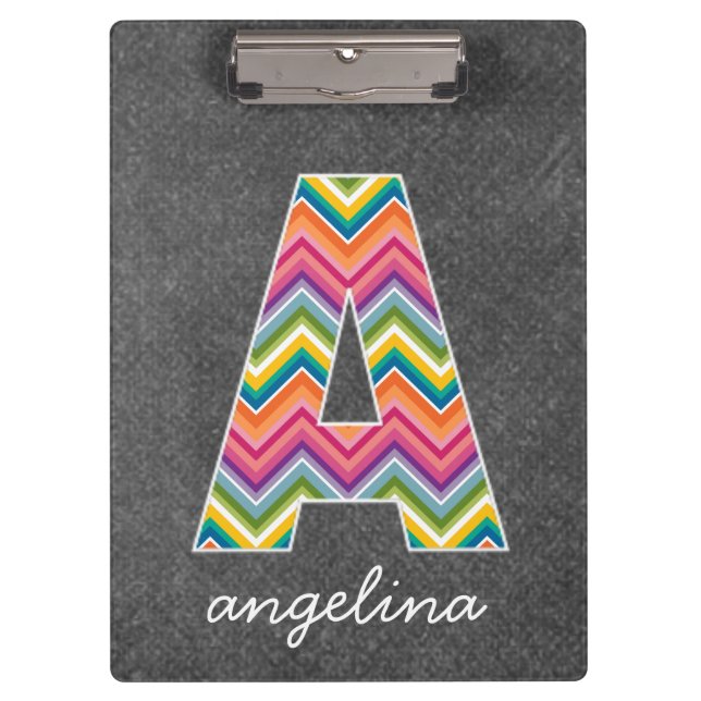 Carpeta De Pinza Letra monograma A de pizarra con chevrones brillan (Anverso)