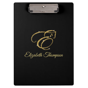 Carpeta De Pinza Letra monograma E Caballo con purpurina dorado
