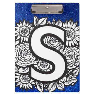 Carpeta De Pinza Letra personalizada S Flores de tatuaje Purpurina