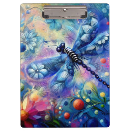 Carpeta De Pinza Libélula Floral Teal Azul Rosa Abstracto Caprichos