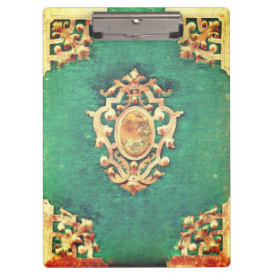 Carpeta De Pinza Libro antiguo latón y verde elegante victoriano
