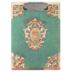 Carpeta De Pinza Libro antiguo latón y verde elegante victoriano