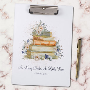 Carpeta De Pinza Libros Antiguos Flores Azules Beige Cita Personali