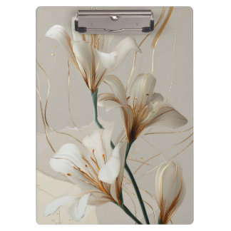 Carpeta De Pinza Lily Blanca Dorada Minimalista Elegante Neutral
