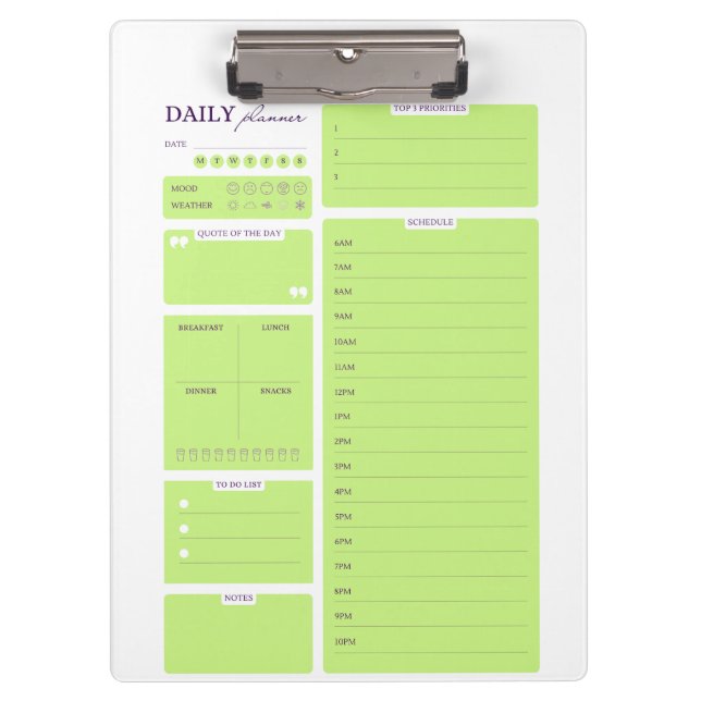 Carpeta De Pinza Lime Green Minimalist Daily Planner Template (Anverso)