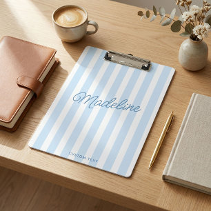 Carpeta De Pinza Lindo Personalizado Moderno Costero Rayado Azul