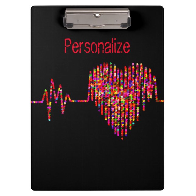 Carpeta De Pinza línea EKG de corazón negro rojo (Anverso)