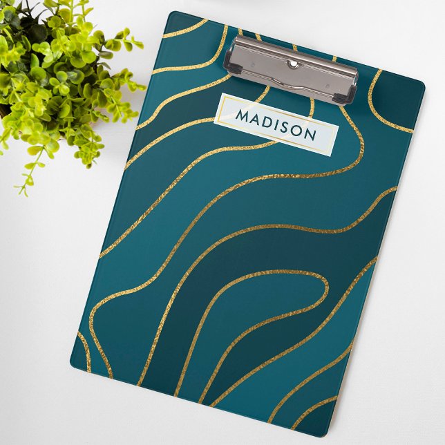 Carpeta De Pinza Líneas abstractas de Purpurina de oro azul de la M (Subido por el creador)