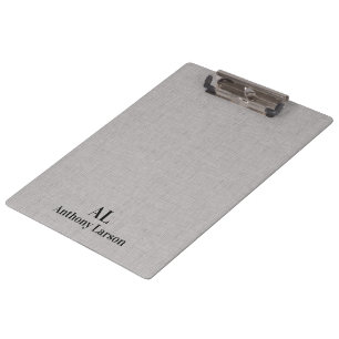 Carpeta De Pinza Lino Gris Claro Personalizado Tipografía Negra