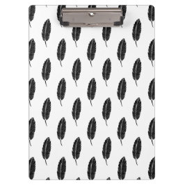 Carpeta De Pinza Linocut de plumas rusticas en blanco y negro