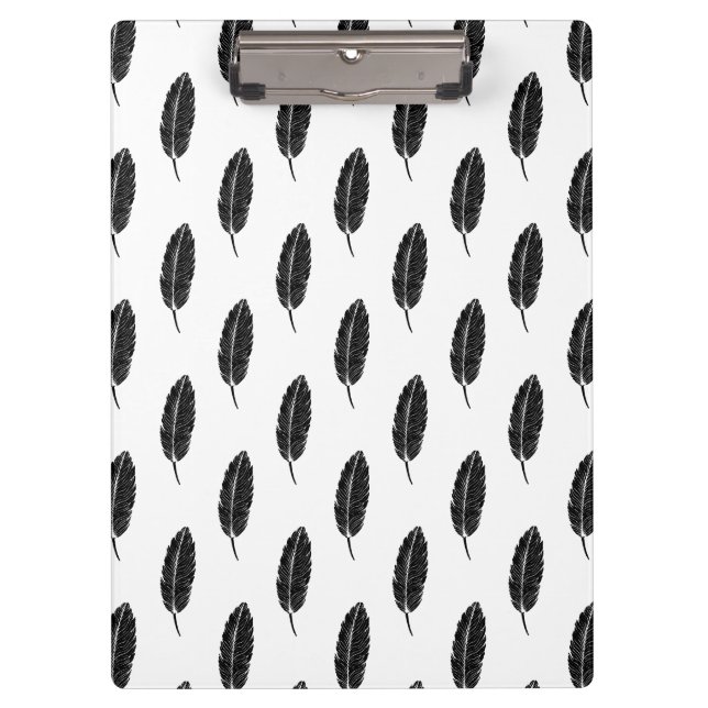 Carpeta De Pinza Linocut de plumas rusticas en blanco y negro (Anverso)