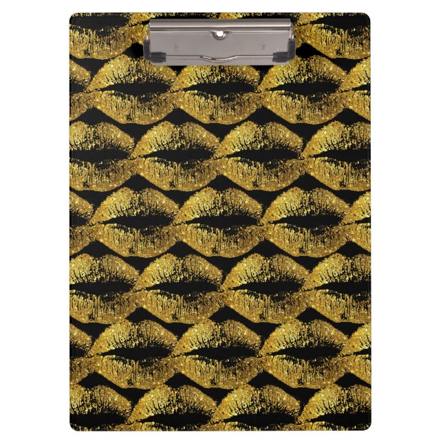 Carpeta De Pinza Lips de Purpurina de oro (Anverso)