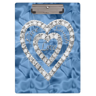 Carpeta De Pinza Live Laugh Love Blue Diamond Hearts Clipboard