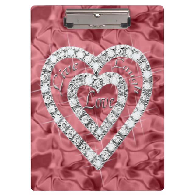 Carpeta De Pinza Live Laugh Love Red Diamond Hearts Clipboard (Anverso)