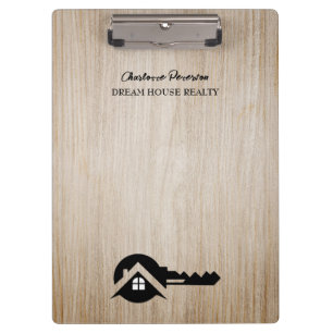 Carpeta De Pinza Llave Negra y Fondo de Madera Personalizado de Bie