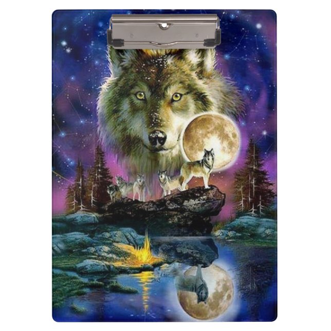 Carpeta De Pinza Lobos y luna llena (Anverso)