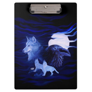 Carpeta De Pinza Lobos y Raven con luna llena