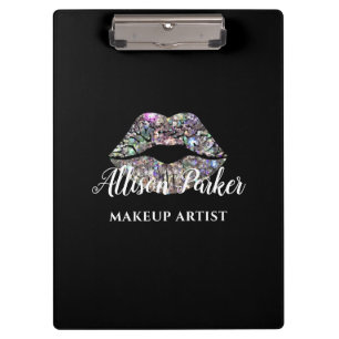 Carpeta De Pinza Logotipo de ARTISTA DE MAQUILLAJE Silver Beso Nomb
