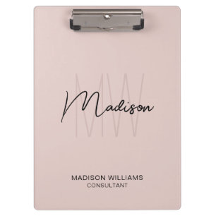 Carpeta De Pinza Logotipo de Monograma Moderno Rosa Beige Consultor