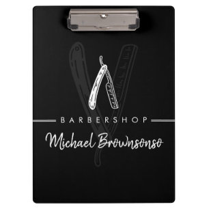 Carpeta De Pinza Logotipo Mínimo Línea Blanca Negra Navaja Barbero