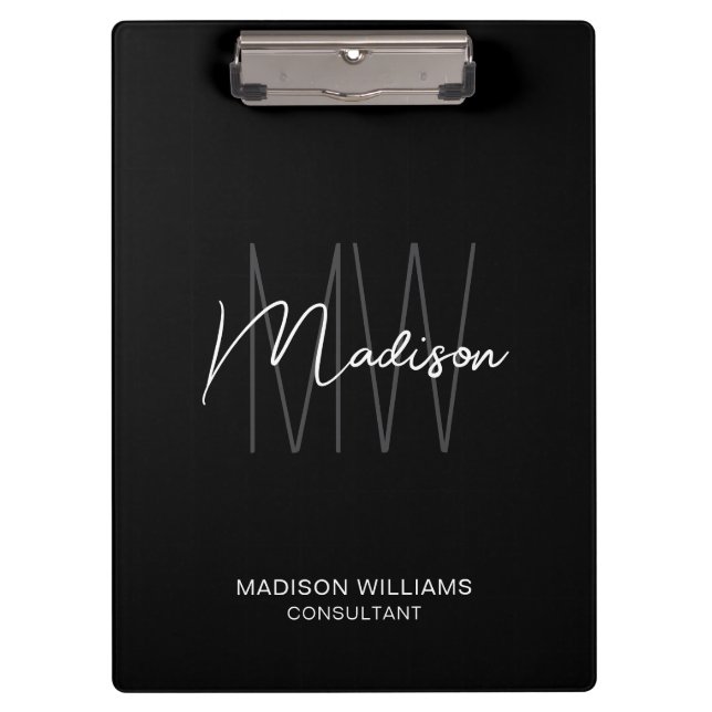 Carpeta De Pinza Logotipo moderno Monograma Consultor blanco negro (Anverso)