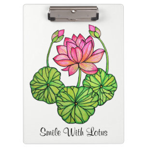 Carpeta De Pinza Loto rosa acuarela con manchas y hojas