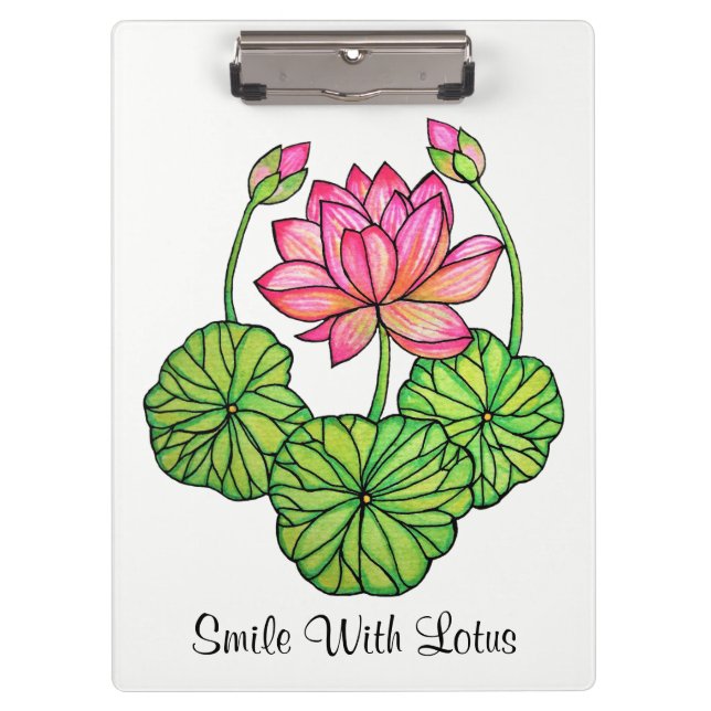 Carpeta De Pinza Loto rosa acuarela con manchas y hojas (Anverso)