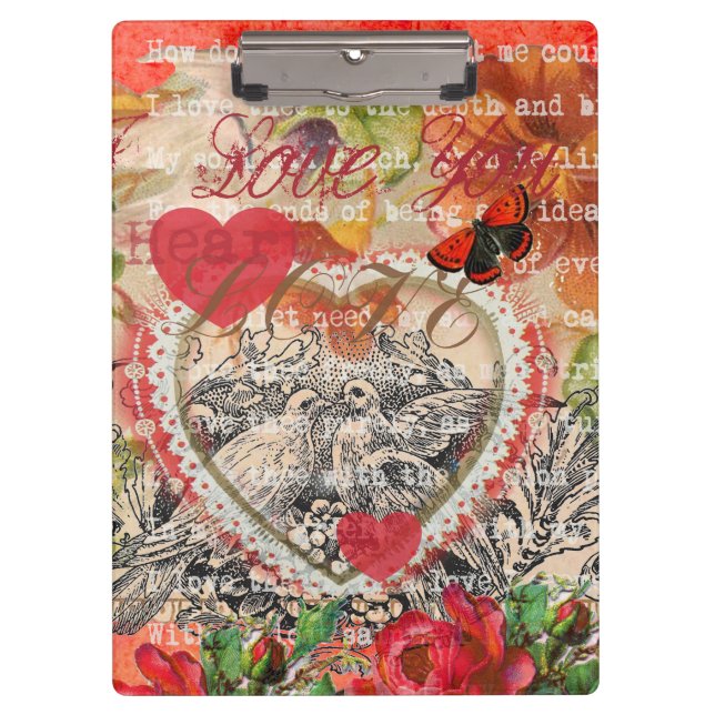 Carpeta De Pinza Love Birds Heart Red Art Collage (Anverso)