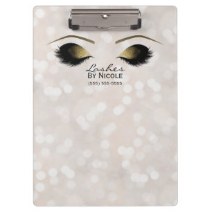 Carpeta De Pinza Luces Blancas Maquillaje Dorado Ojos Pestañas Pers