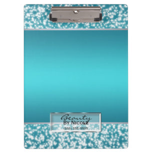 Carpeta De Pinza Luces Brillantes Personalizadas Teal Aqua Sparkle