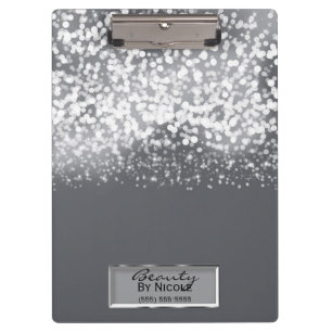 Carpeta De Pinza Luces Plateadas Brillantes Chic Glam Personalizada