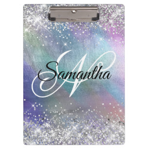 Carpeta De Pinza Lujo Monograma con Brillo Plateado Iridescente de