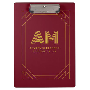 Carpeta De Pinza Lujo Monograma Inicial Oro Rojo Burdeos