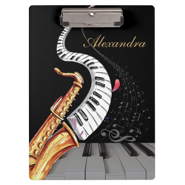 Carpeta De Pinza Lujo musical de piano saxofón personalizado (Anverso)