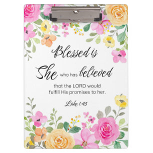 Carpeta De Pinza Luke 1:45 bendecida es ella, floral de las escritu