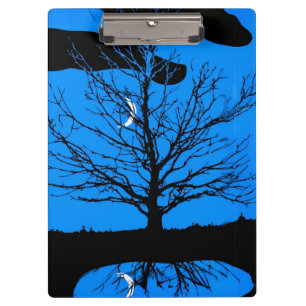 Carpeta De Pinza Luna con árbol, azul cobalto, negro y blanco