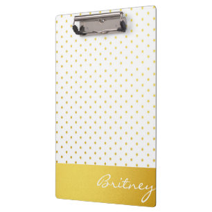 Carpeta De Pinza Lunares y monograma - personalizado del oro