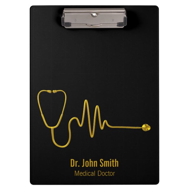 Carpeta De Pinza Luxury Gold Stethoscope ECG Wave EKG Line Medical  (Anverso)